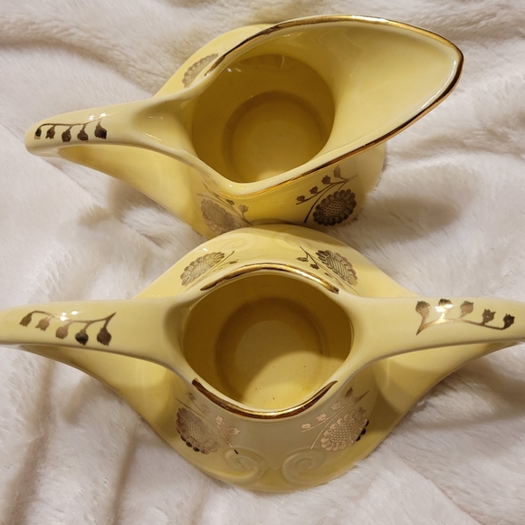 MCM Vintage Pearl China Company Sugar Yellow Creamer 22 Karat Gold Floral Design - Picture 2 of 7